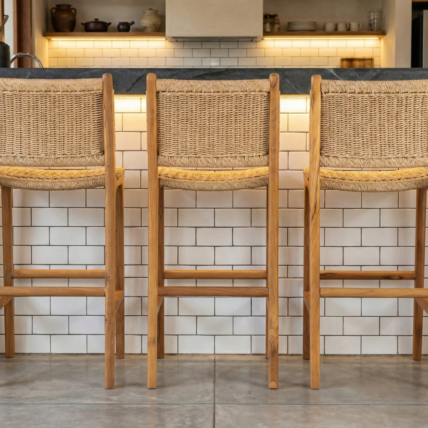 Yewforge Counter/Bar Chair Stool | Premium Teak Wood & Rattan