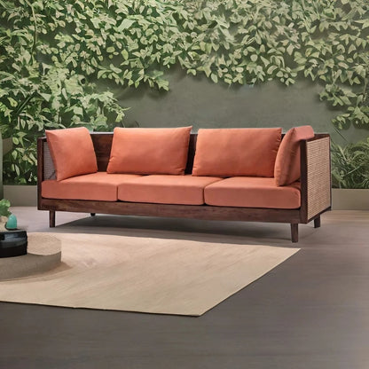 The Fulcrum Rattan Cage Three Seater Sofa | Sheesham Wood