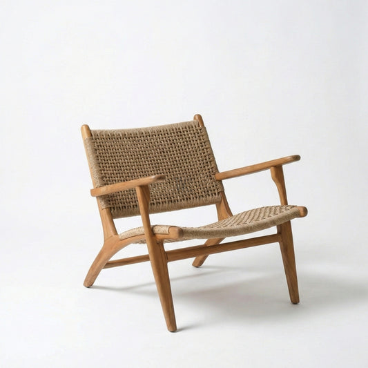 Cedarlume Outdoor Arm Chair With Stool | Premium Teak Wood & Rattan