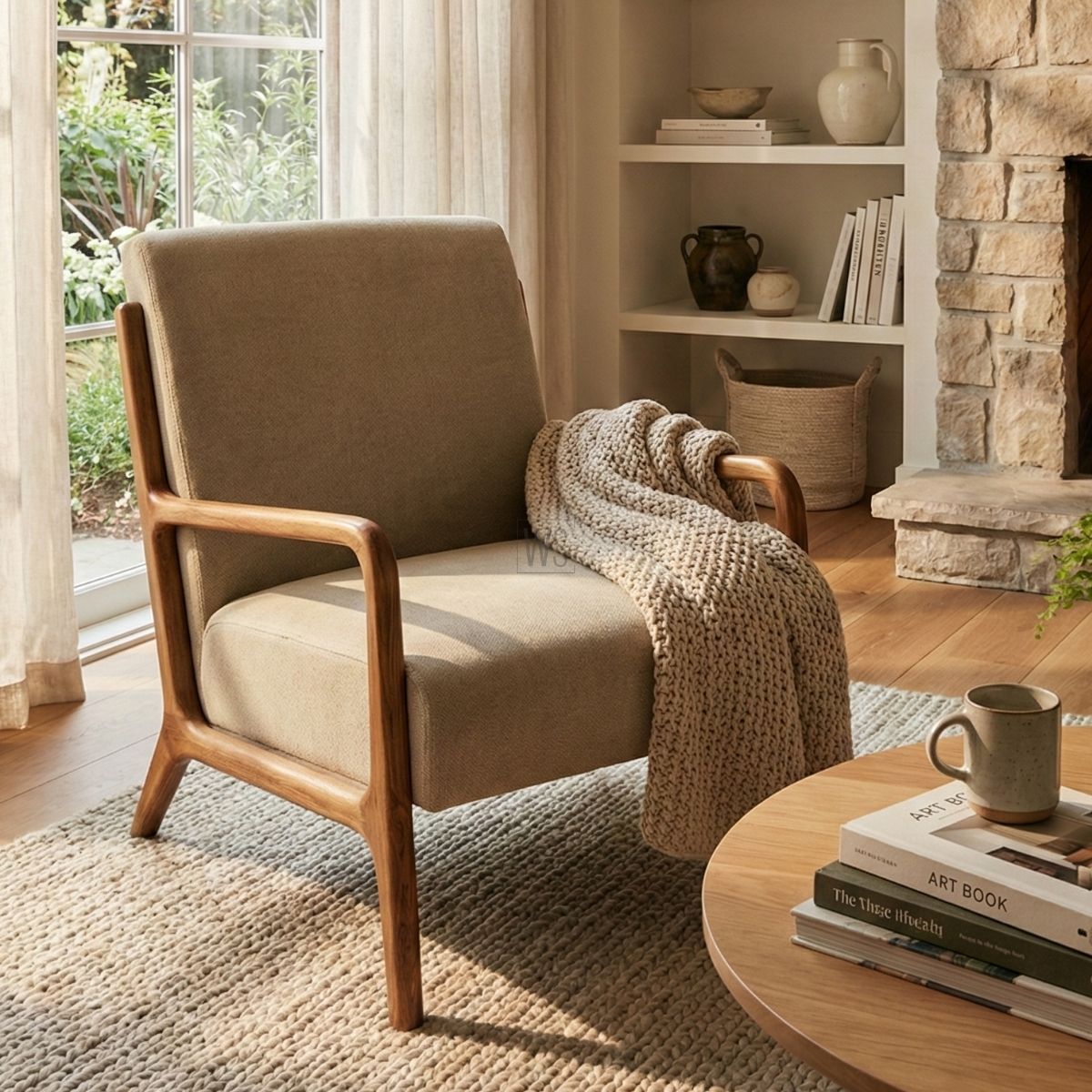 Alcove Modern Upholstered Arm Chair | Ash Wood