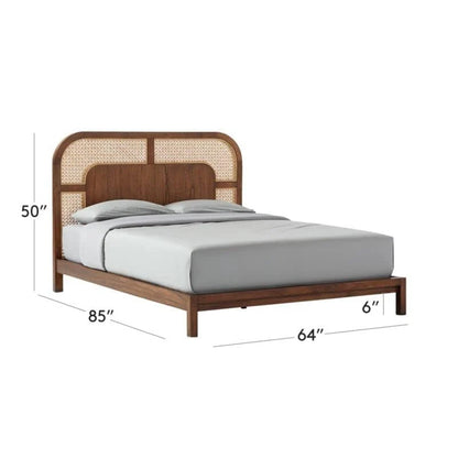 The Cantilever Rattan Cage Upholstered Bed | Sheesham Wood