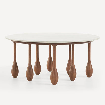 Nectar Round Marble Top Center Coffee Table | Oak Wood