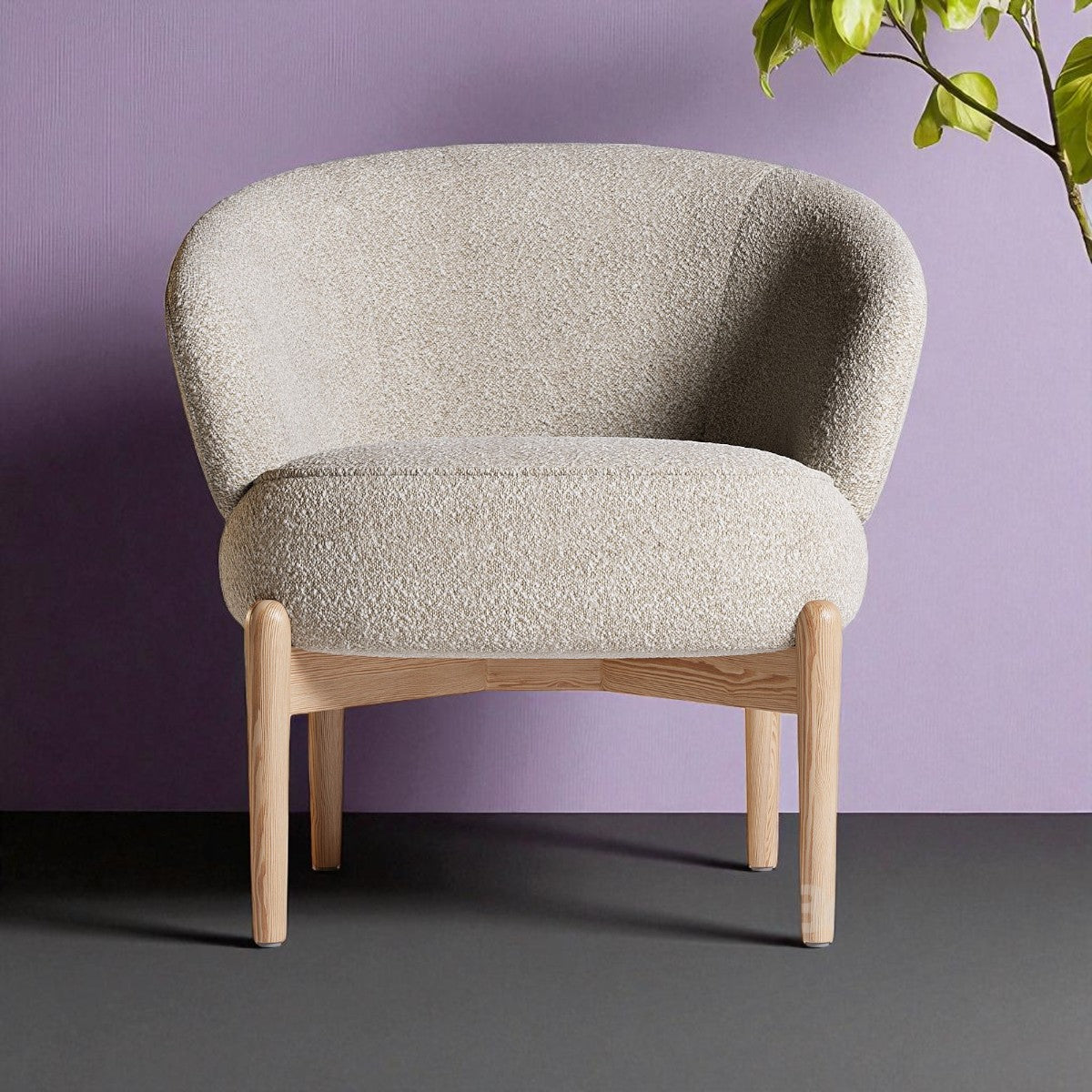 Swan Accent Chair | Green Boucle | Premium Oak Wood