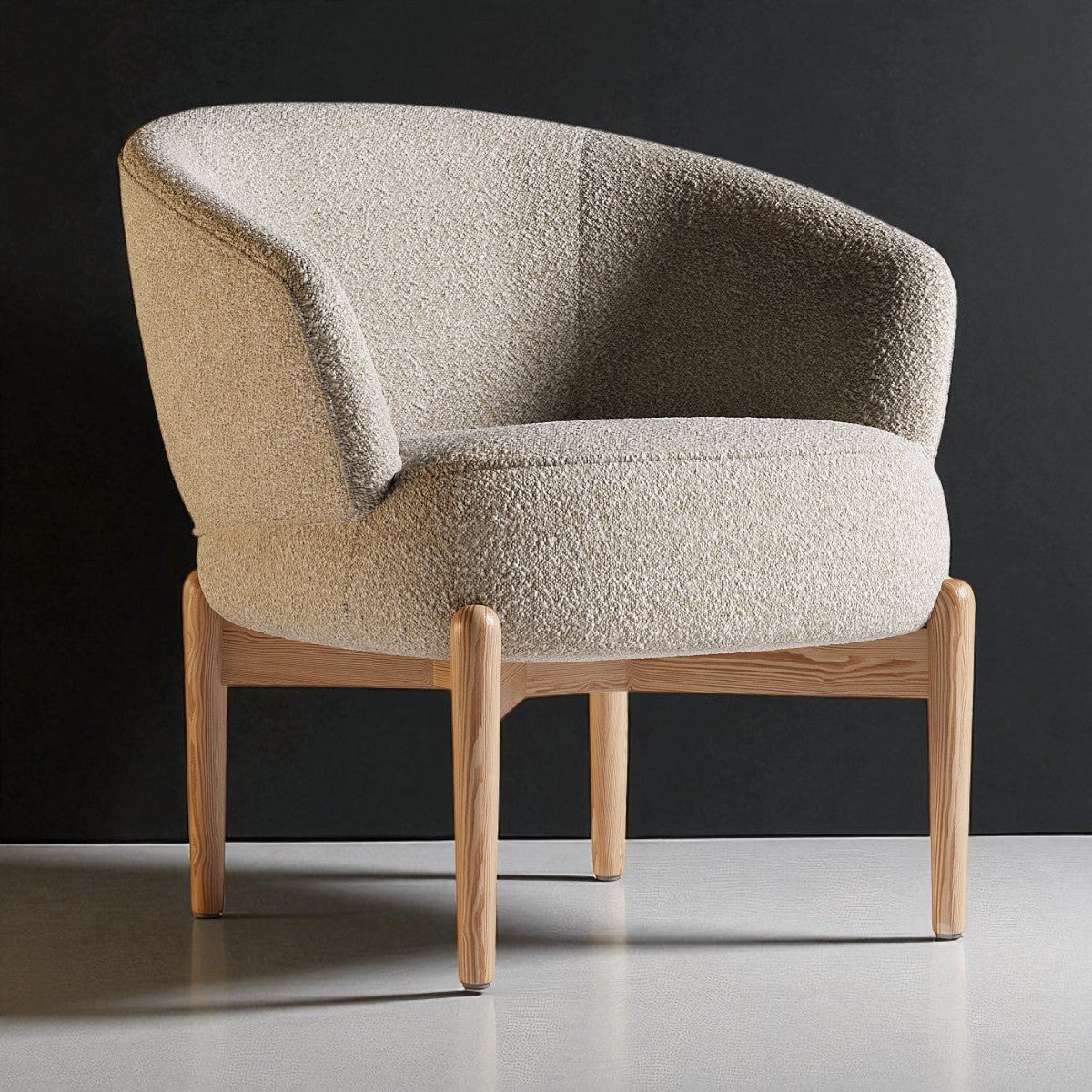 Swan Accent Chair | Green Boucle | Premium Oak Wood