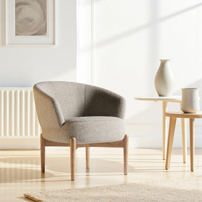Swan Accent Chair | Green Boucle | Premium Oak Wood