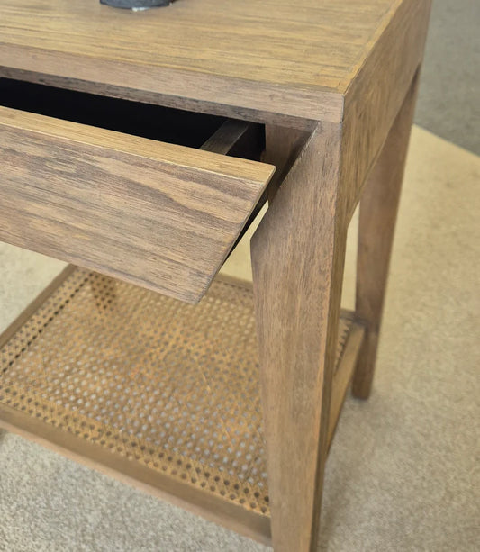 Premium Bedside Table Solid Wood Rattan Base Premium Wooden Furniture
