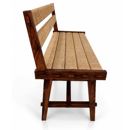 Aroha Wooden Bench Handwoven Rope | Acacia Wood