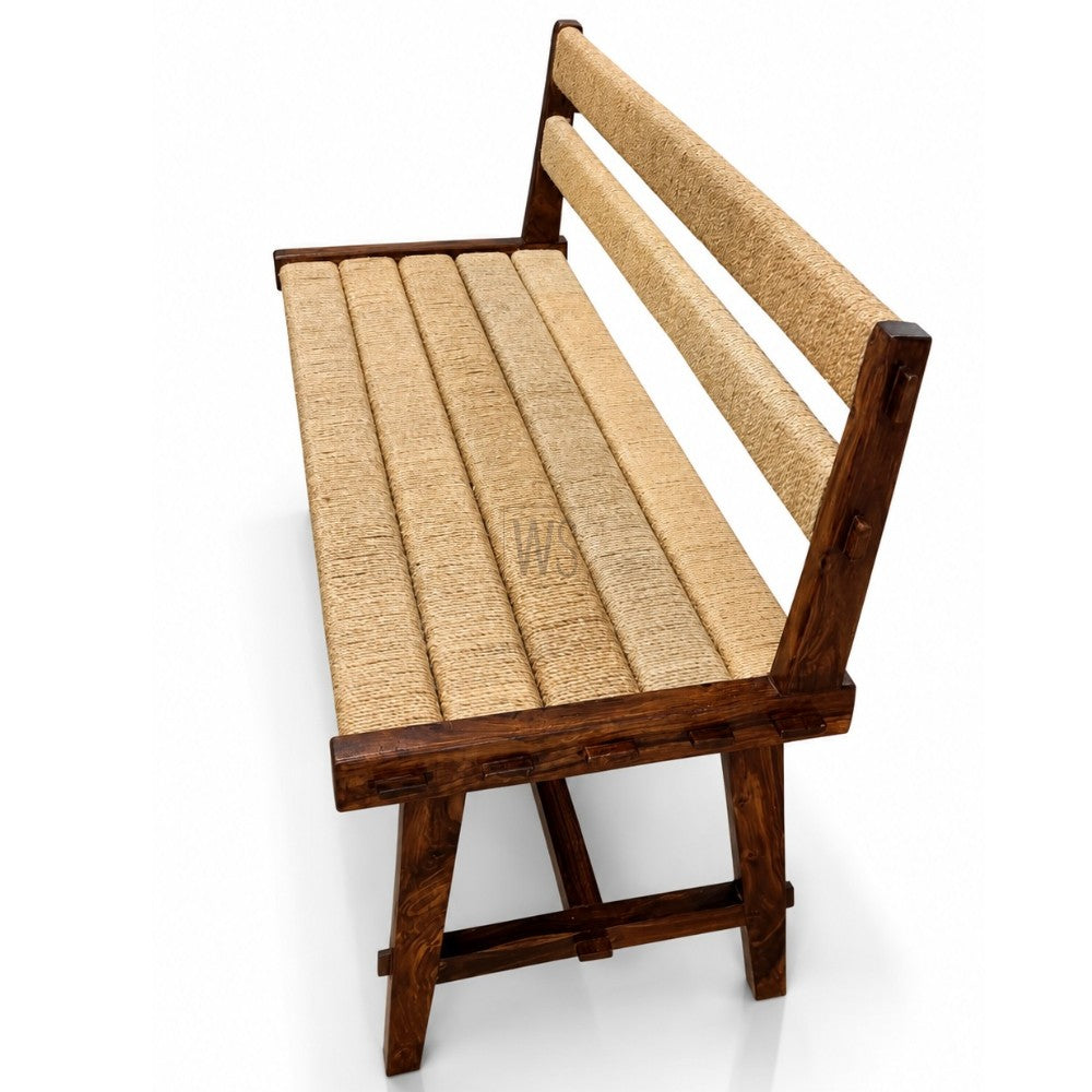 Aroha Wooden Bench Handwoven Rope | Acacia Wood