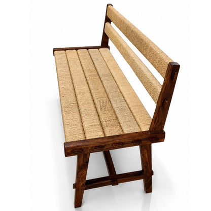 Aroha Wooden Bench Handwoven Rope | Acacia Wood