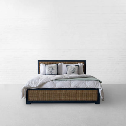 The Cartwright Blue Platform Bed With Storage | Mango Wood