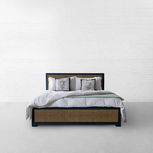 The Cartwright Blue Platform Bed With Storage | Mango Wood