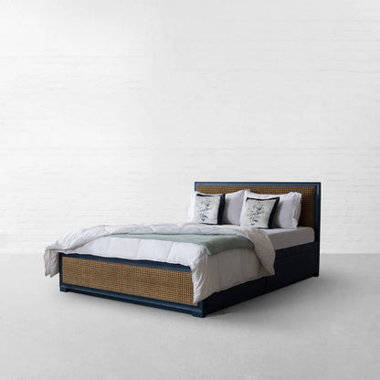 The Cartwright Blue Platform Bed With Storage | Mango Wood