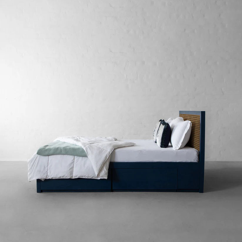The Cartwright Blue Platform Bed With Storage | Mango Wood