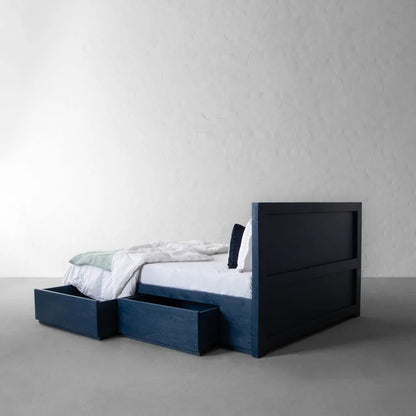 The Cartwright Blue Platform Bed With Storage | Mango Wood