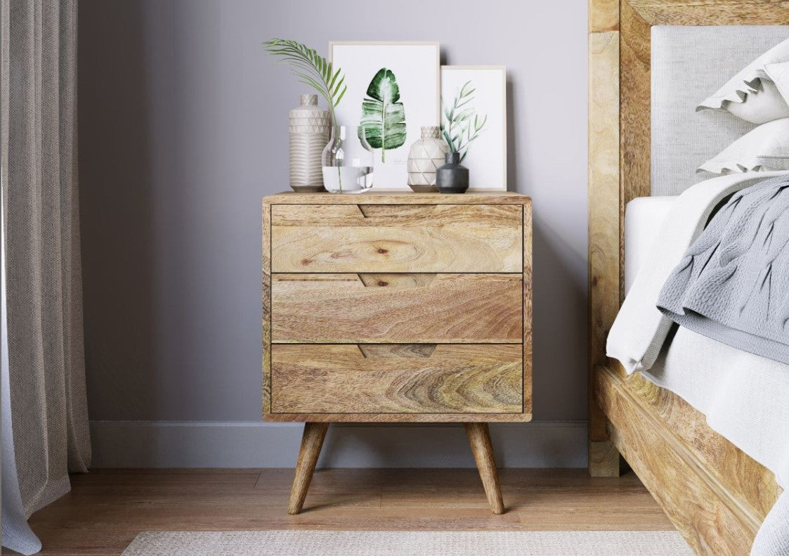 Hamburg Bedside Table 3 Drawer Premium Solid Wood Minimalist Furniture