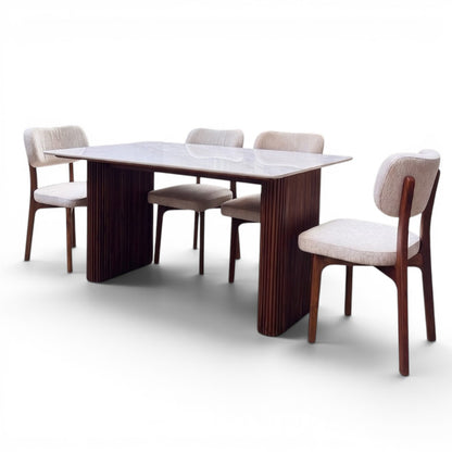 Brivana Marble Top 4 Seater Dining Set | Teak Wood