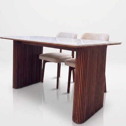 Brivana Marble Top 4 Seater Dining Set | Teak Wood