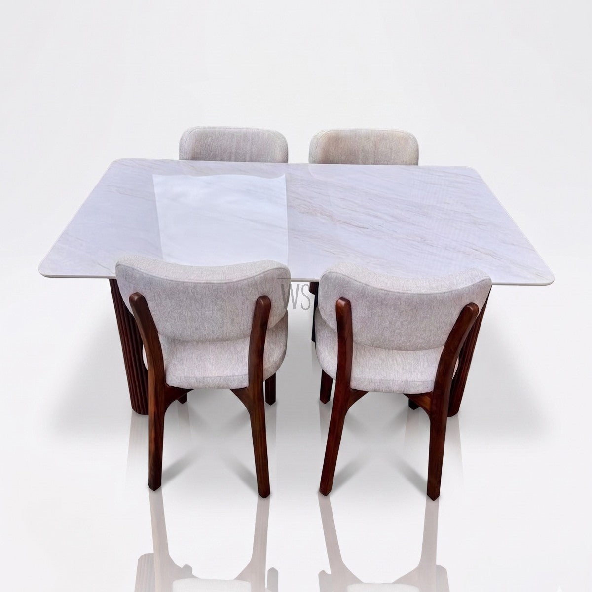 Brivana Marble Top 4 Seater Dining Set | Teak Wood