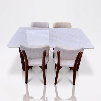 Brivana Marble Top 4 Seater Dining Set | Teak Wood
