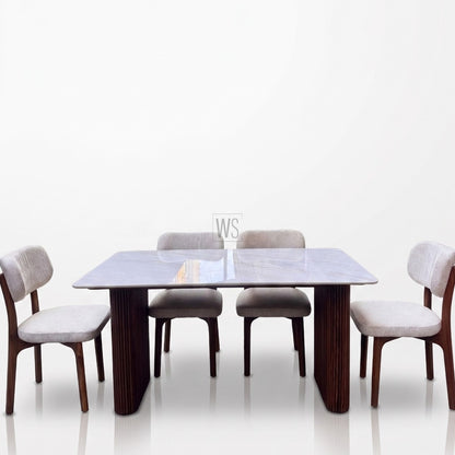 Brivana Marble Top 4 Seater Dining Set | Teak Wood