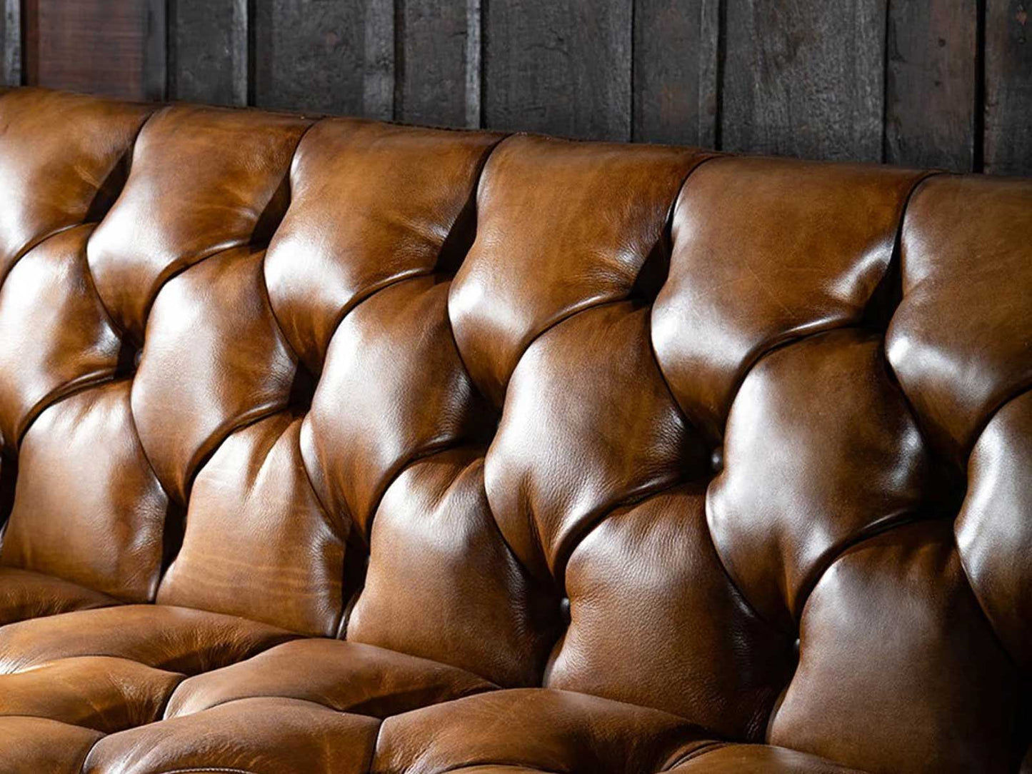 The Belvoir Chesterfield Three Seater Sofa | Caramel Brown | Genuine Leather