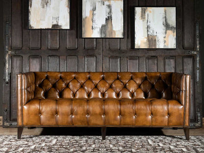 The Belvoir Chesterfield Three Seater Sofa | Caramel Brown | Genuine Leather