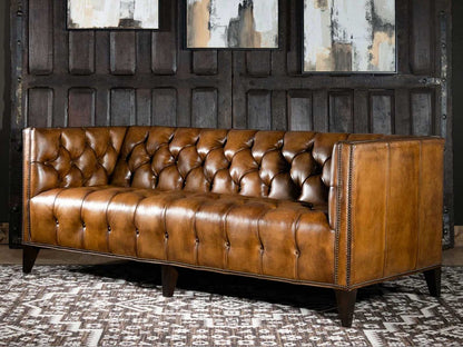 The Belvoir Chesterfield Three Seater Sofa | Caramel Brown | Genuine Leather
