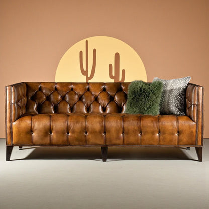 The Belvoir Chesterfield Three Seater Sofa | Caramel Brown | Genuine Leather