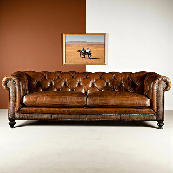 The Blenheim Chesterfield Three Seater Sofa | Dark Caramel Brown