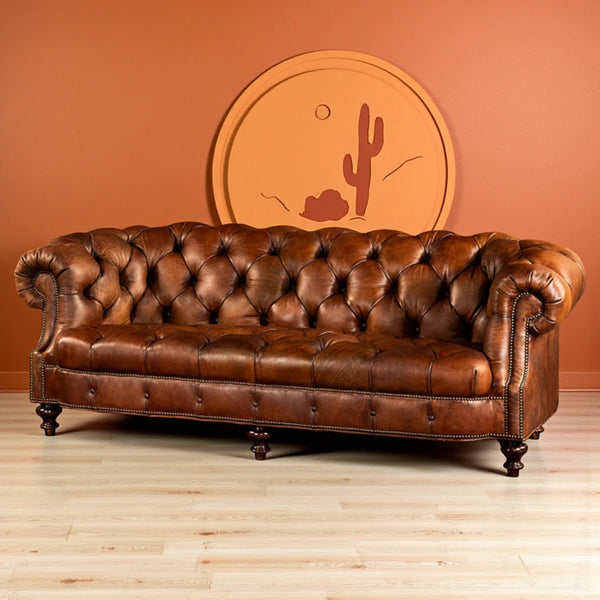 The Kensington Chesterfield Three Seater Sofa | Caramel Brown