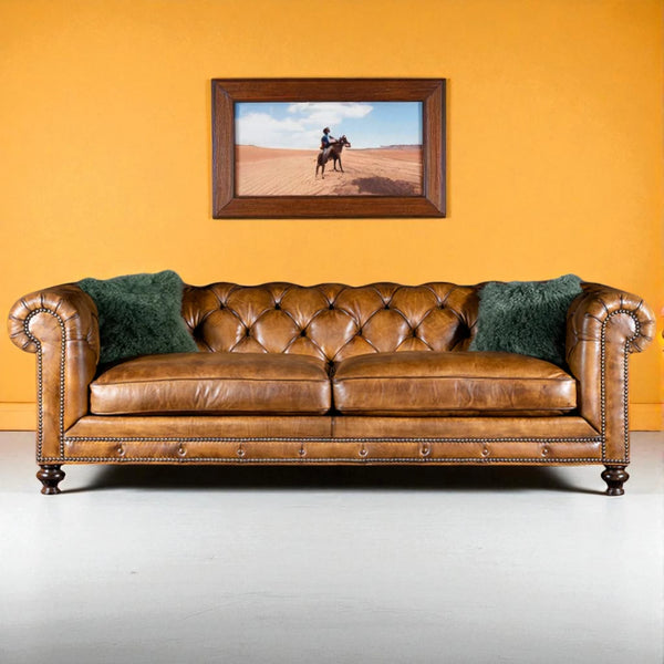 The Cotswold Chesterfield Three Seater Sofa | Caramel Brown