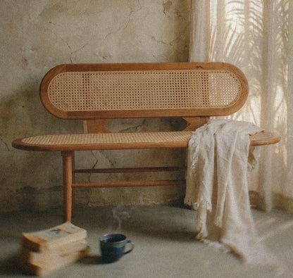 Carvona Wooden Bench Handwoven Rattan | Acacia Wood
