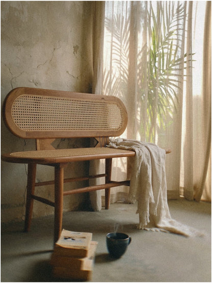 Carvona Wooden Bench Handwoven Rattan | Acacia Wood