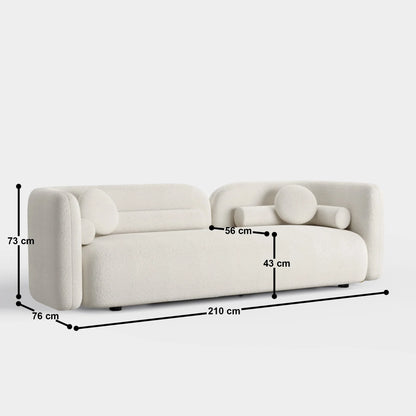 Emilia Three Seater Modern Sofa | White Boucle Fabric