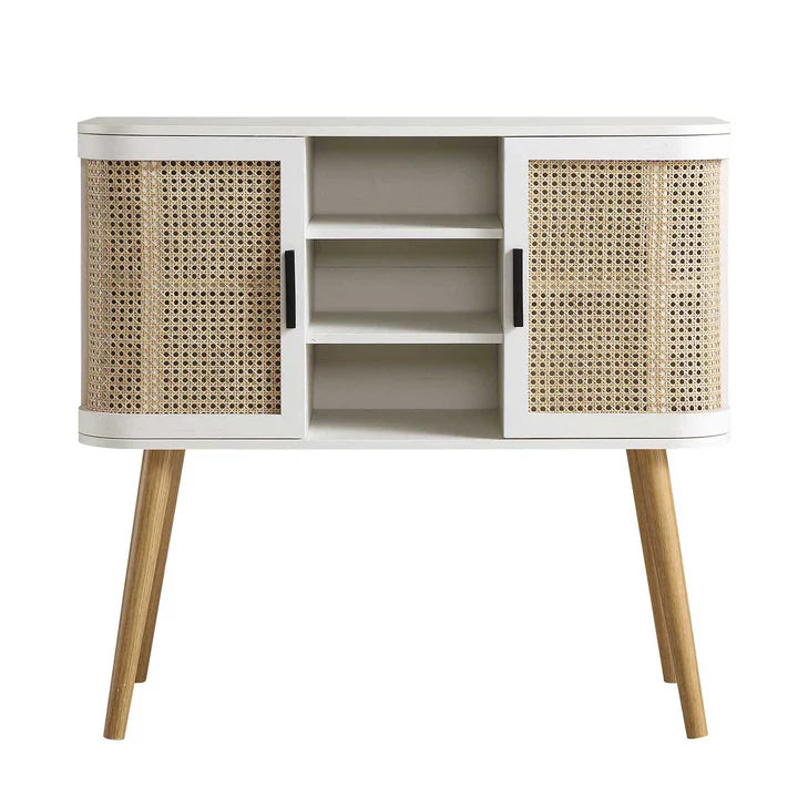 Rattan Weave White Buffet Sideboard | Mango Wood