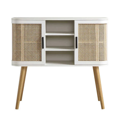 Rattan Weave White Buffet Sideboard | Mango Wood