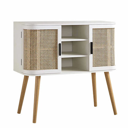 Rattan Weave White Buffet Sideboard | Mango Wood