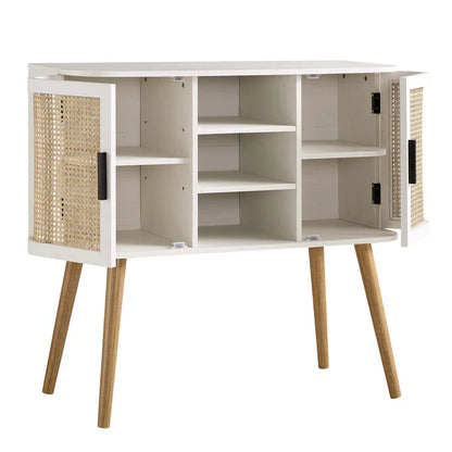 Rattan Weave White Buffet Sideboard | Mango Wood