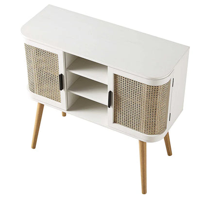 Rattan Weave White Buffet Sideboard | Mango Wood