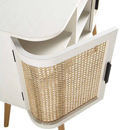 Rattan Weave White Buffet Sideboard | Mango Wood