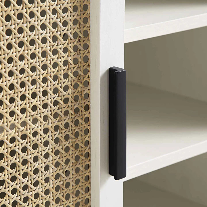 Rattan Weave White Buffet Sideboard | Mango Wood