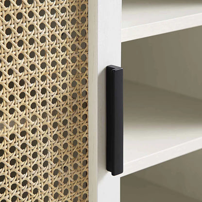 Rattan Weave White Buffet Sideboard | Mango Wood