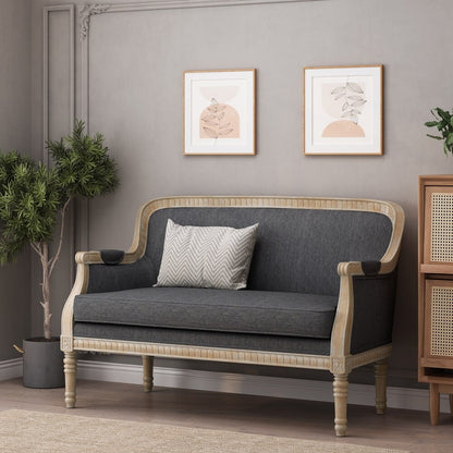 The Oxford Beaumont Beige White 2 Seater Loveseat Sofa | Teak Wood