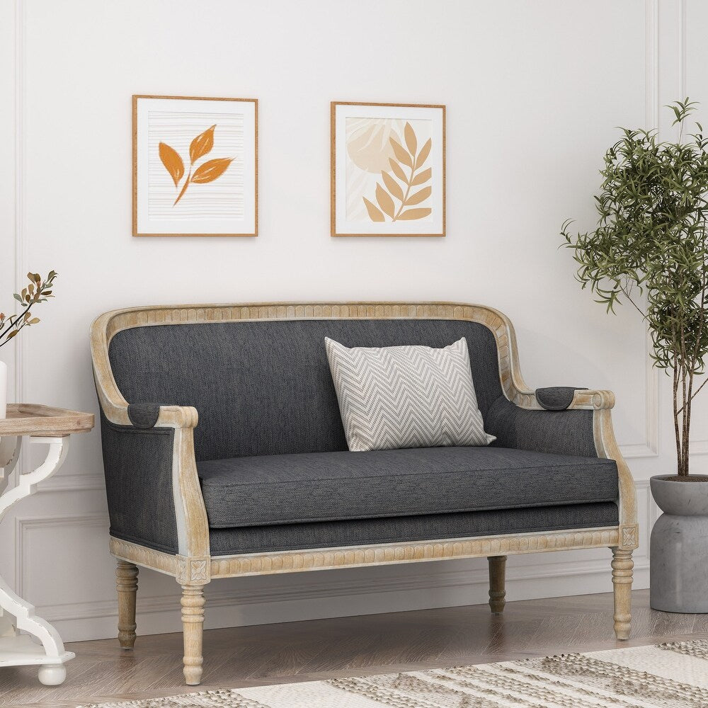 The Oxford Beaumont Beige White 2 Seater Loveseat Sofa | Teak Wood