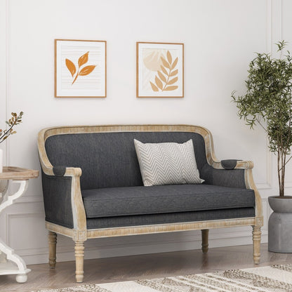 The Oxford Beaumont Beige White 2 Seater Loveseat Sofa | Teak Wood