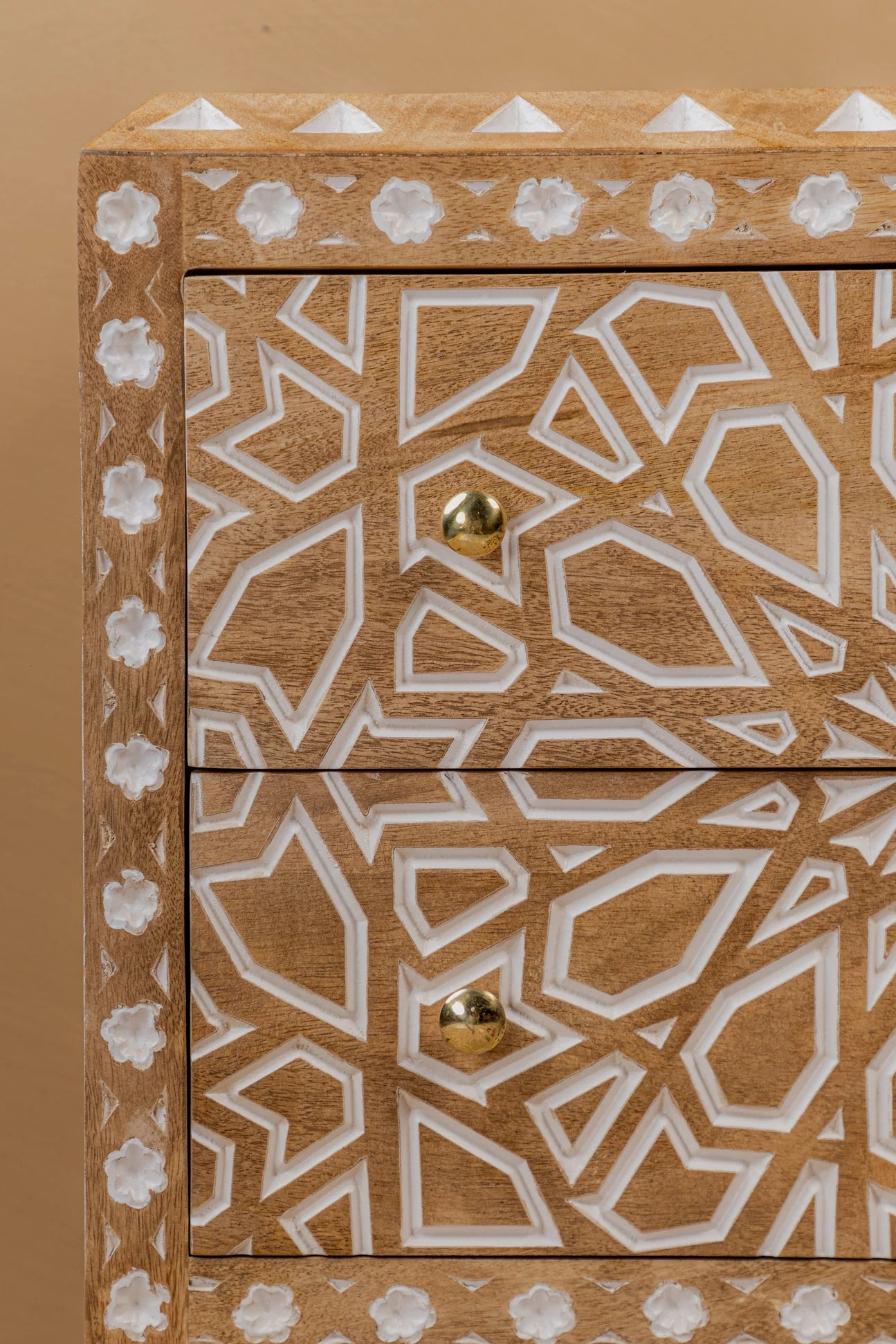 Fulwari Bedside Table Hand carved And Painted Solid Mango Wood Traditional Art #2