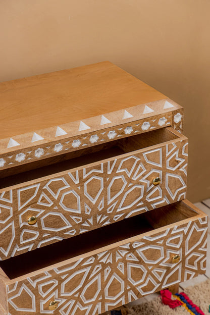 Fulwari Bedside Table Hand carved And Painted Solid Mango Wood Traditional Art #2