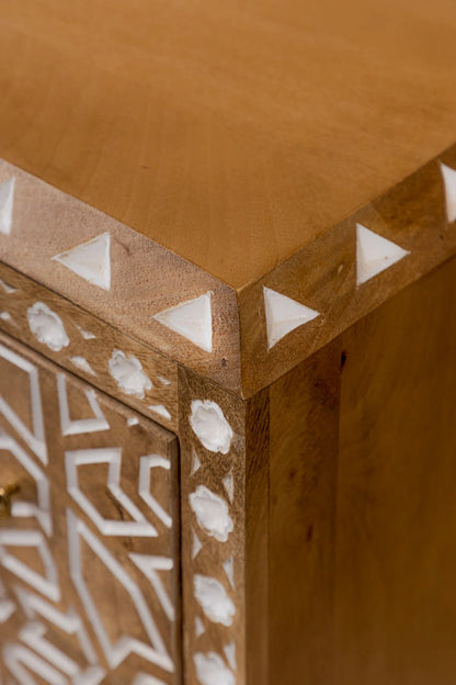 Fulwari Bedside Table Hand carved And Painted Solid Mango Wood Traditional Art #2