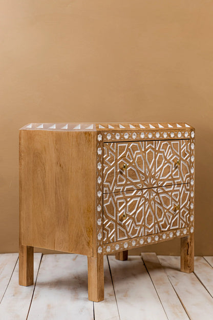 Fulwari Bedside Table Hand carved And Painted Solid Mango Wood Traditional Art #2