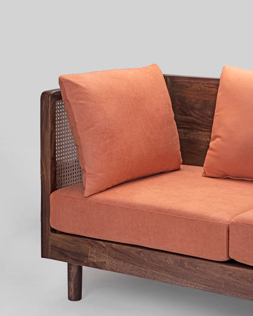 The Fulcrum Rattan Cage Three Seater Sofa | Sheesham Wood